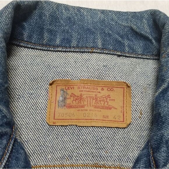 VINTAGE Levi's 506 Mid Wash Denim Trucker Jacket L - Picture 11 of 13